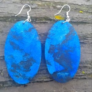 Blue and Black Wooden Earrings Handmade